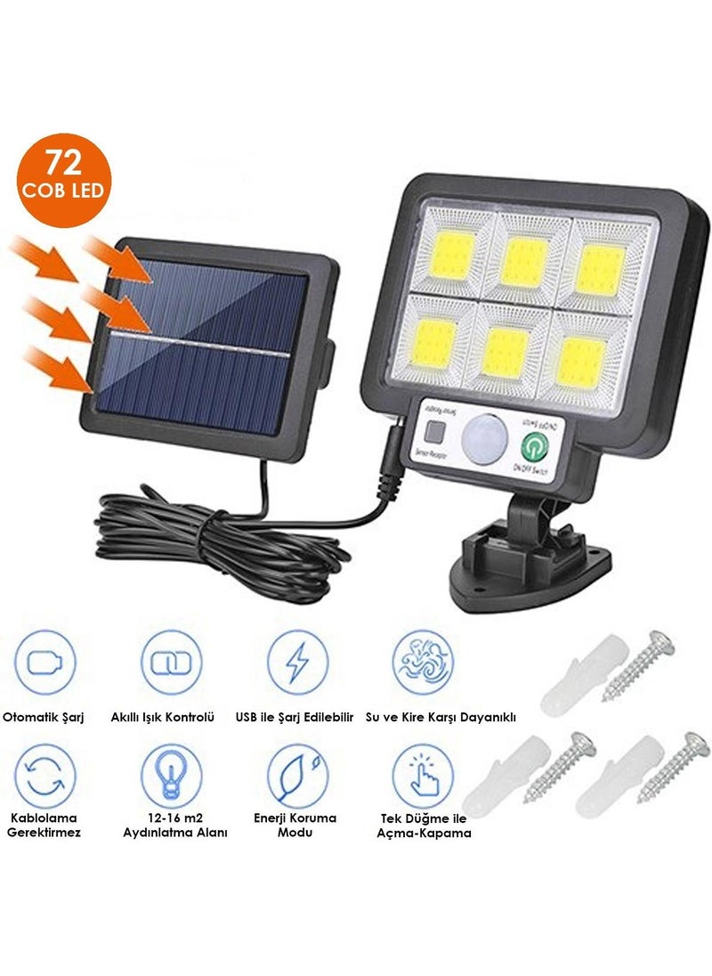 Technosmart 6-Eye 72COB LED Solar USB Garden Lighting Motion Sensor Solar Energy Lamp  - Image 1