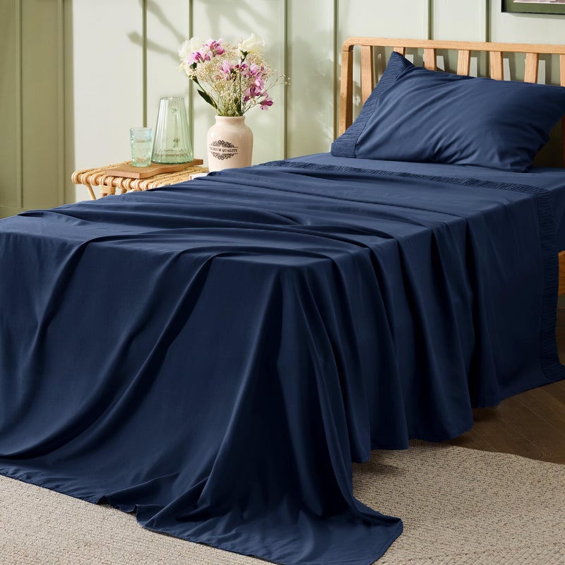 Bedsure Bedsure Twin Sheets Set  3 Pieces Soft Twin Bed Sheets  Breathable  Cooling  Hotel Luxury  Easy Care Polyester Microfiber Bedding for Women Men Navy 