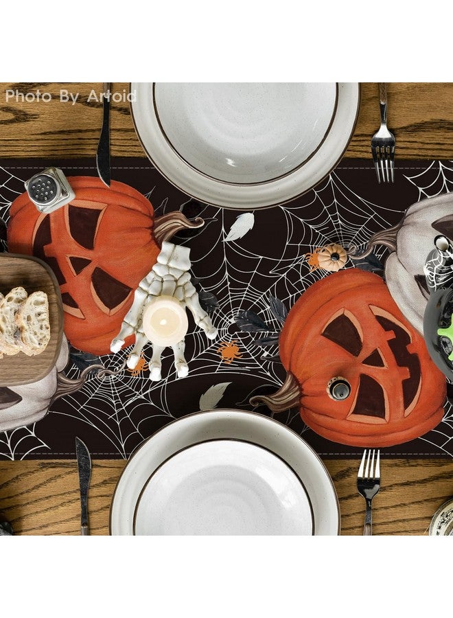 Artoid Mode Black Pumpkins Spider Web Halloween Table Runner, Seasonal Fall Kitchen Dining Table Decoration for Home Party Decor 13x72 Inch - Image 3