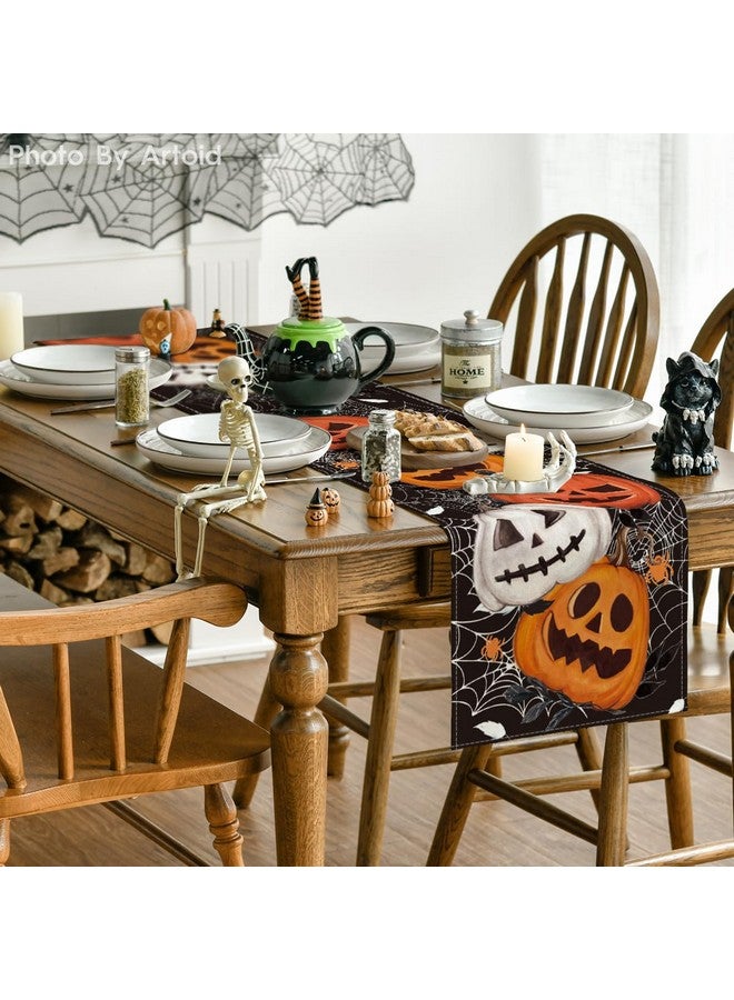 Artoid Mode Black Pumpkins Spider Web Halloween Table Runner, Seasonal Fall Kitchen Dining Table Decoration for Home Party Decor 13x72 Inch - Image 4