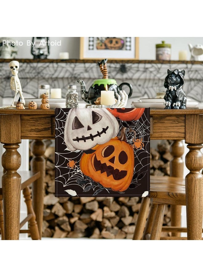 Artoid Mode Black Pumpkins Spider Web Halloween Table Runner, Seasonal Fall Kitchen Dining Table Decoration for Home Party Decor 13x72 Inch - Image 2