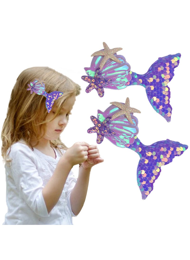 Kistreao - Mermaid Tail Alligator Hair Clips 2Pcs Cute Starfish Shell Hair Barrettes Sequins Sea Star Hair Pins Sparkling Hair Accessories for Women Girls Teens Birthday Wedding Party SuppliesPurple - Image 1