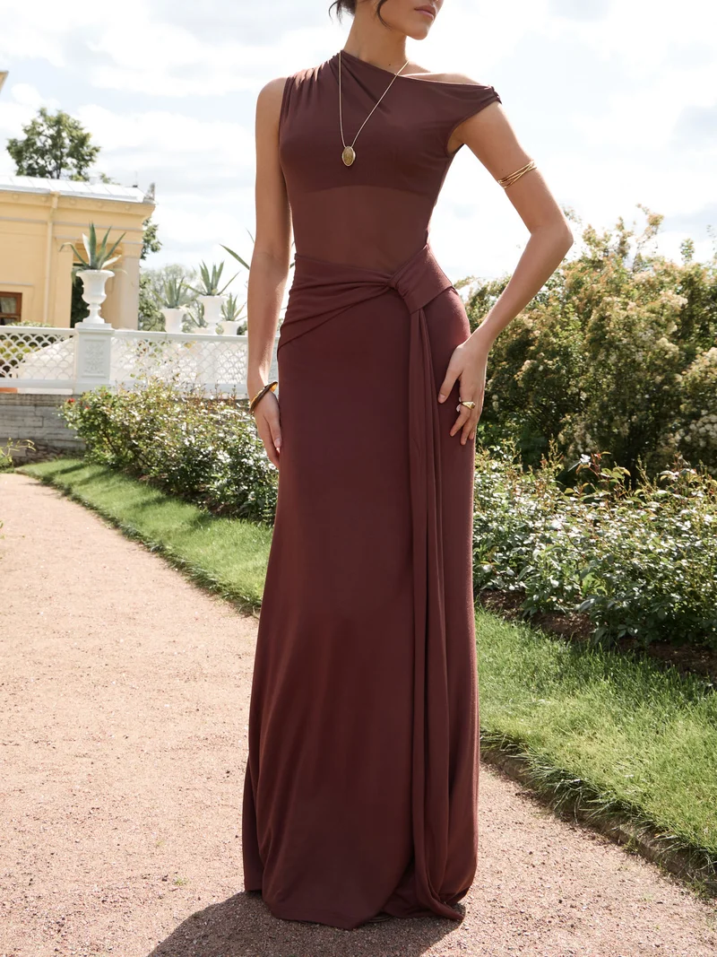 Lichi Jersey maxi dress with asymmetrical bodice and draped hips