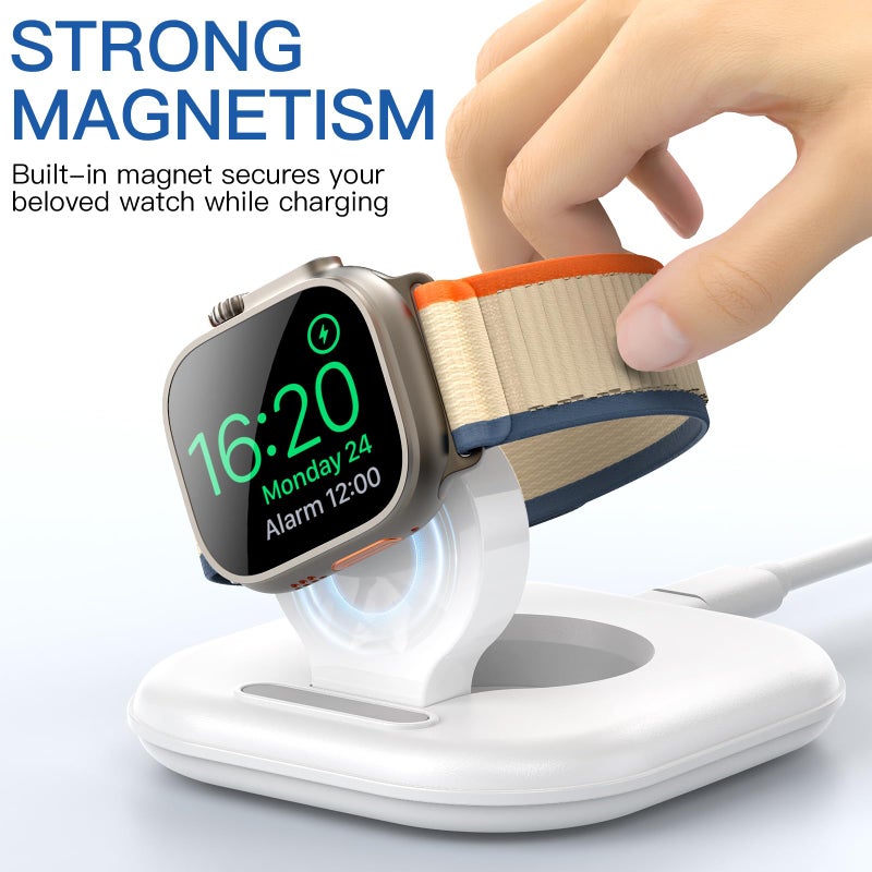 ZIKUREL for Apple Watch Magnetic Charging Dock - Fast Magnetic Charger Stand, Compatible with Apple Watch Series 2/3/4/5/6/7/8/9/10/Ultra 1 2, Supports Nightstand Mode, Portable Design for Travel - Image 3