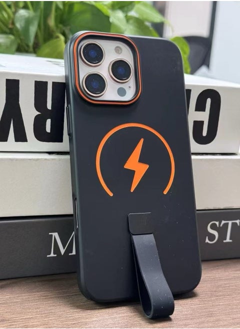 Electrifying Bolt Magnetic Grip Case for iPhone 16 Pro Max – MagSafe Ready, Anti-Drop Shockproof Protection, Built-in Strap Stand, Lightning Bolt Design, Secure Hold & Stylish Cover for Everyday Use