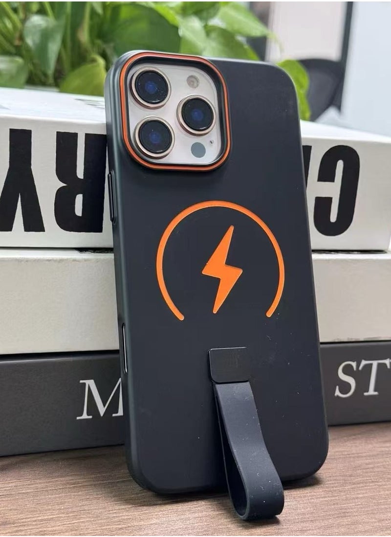 MOCOM Electrifying Bolt Magnetic Grip Case for iPhone 16 Pro Max – MagSafe Ready, Anti-Drop Shockproof Protection, Built-in Strap Stand, Lightning Bolt Design, Secure Hold & Stylish Cover for Everyday Use  - Image 1