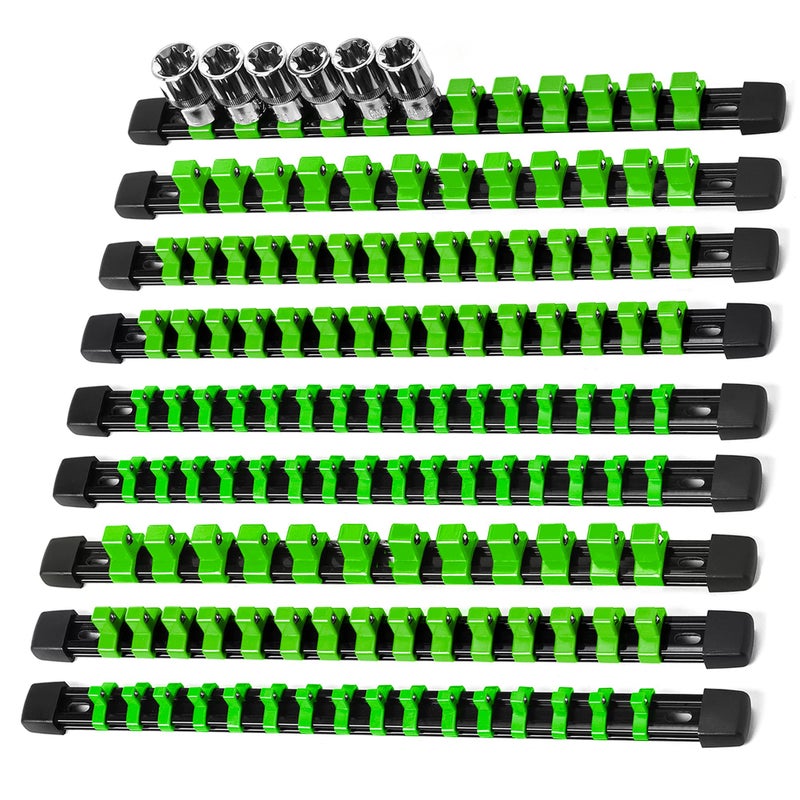 Reniteco Socket Organizer Drive Abs Tools - Green Socket Holder  Premium Quality 9 Pieces Socket Holders Kit 1/4-Inch X 48 Clips  3/8-Inch X 45 Clips  1/2-Inch X 36 Clips(9Pc Green - Image 1