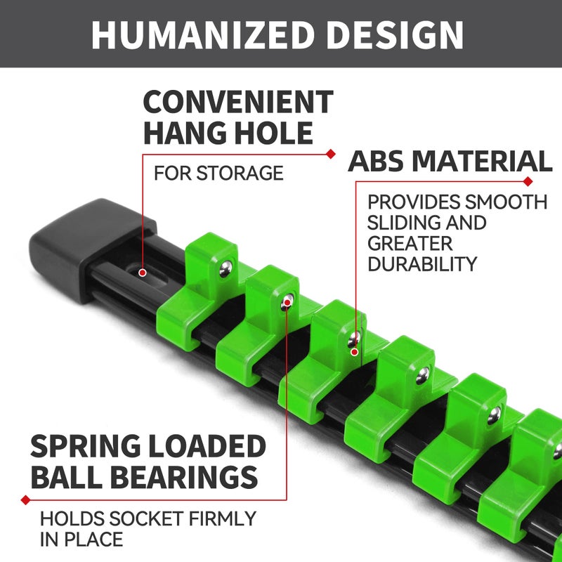 Reniteco Socket Organizer Drive Abs Tools - Green Socket Holder  Premium Quality 9 Pieces Socket Holders Kit 1/4-Inch X 48 Clips  3/8-Inch X 45 Clips  1/2-Inch X 36 Clips(9Pc Green - Image 5