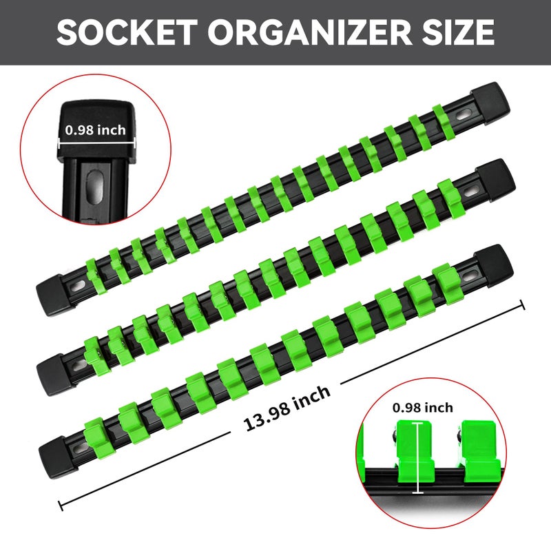 Reniteco Socket Organizer Drive Abs Tools - Green Socket Holder  Premium Quality 9 Pieces Socket Holders Kit 1/4-Inch X 48 Clips  3/8-Inch X 45 Clips  1/2-Inch X 36 Clips(9Pc Green - Image 4