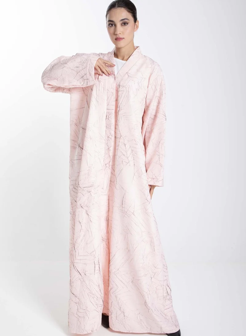 MSquare Fashion Pink Jacquard Abaya with Black Crushed Lines