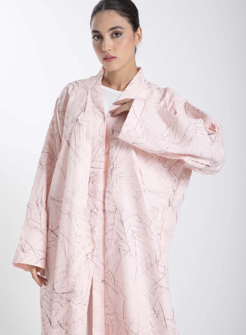 MSquare Fashion  Pink Jacquard Abaya with Black Crushed Lines for Women | Best Price UAE