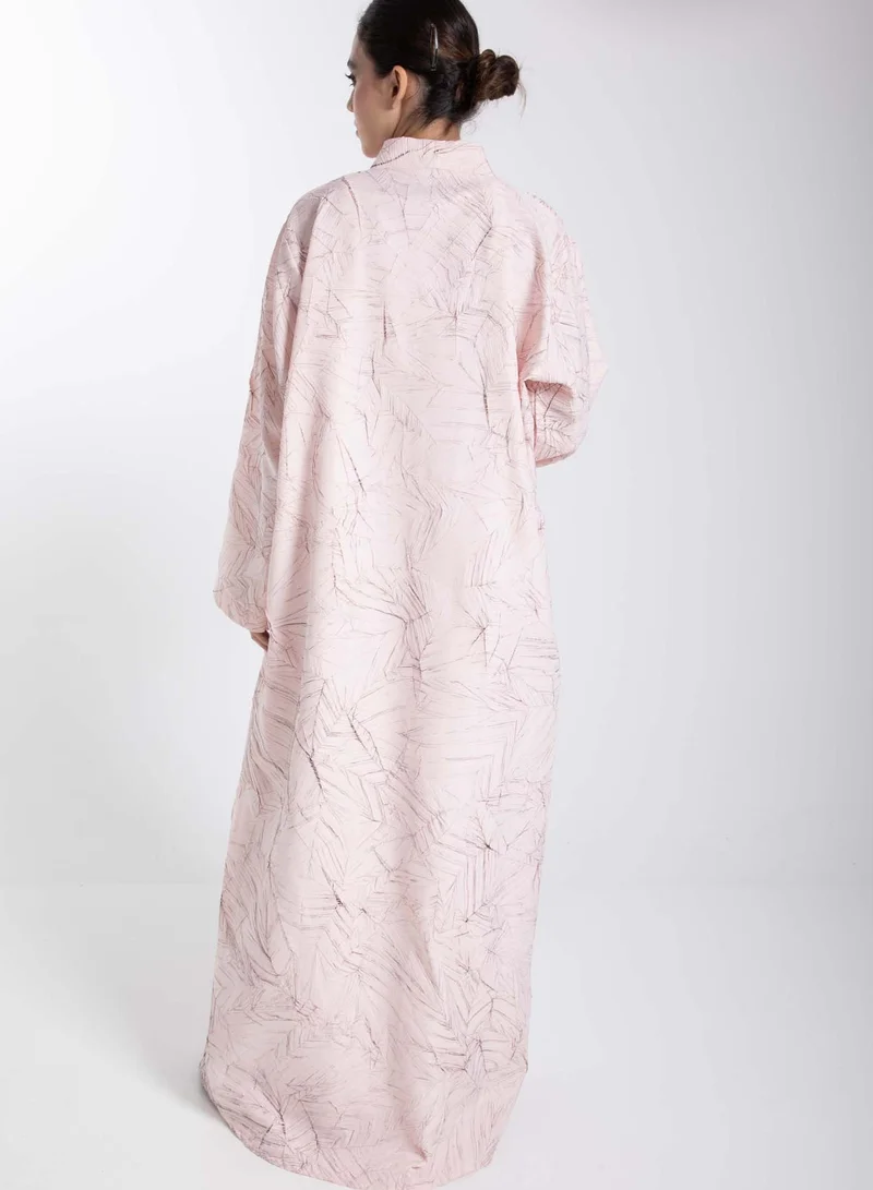 MSquare Fashion  Pink Jacquard Abaya with Black Crushed Lines for Women | Best Price UAE