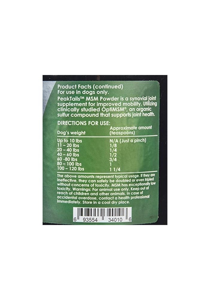 Kala Health PeakTails MSM Powder for Dogs - Joint Support Supplement, Unflavored, 1 lb - Image 3
