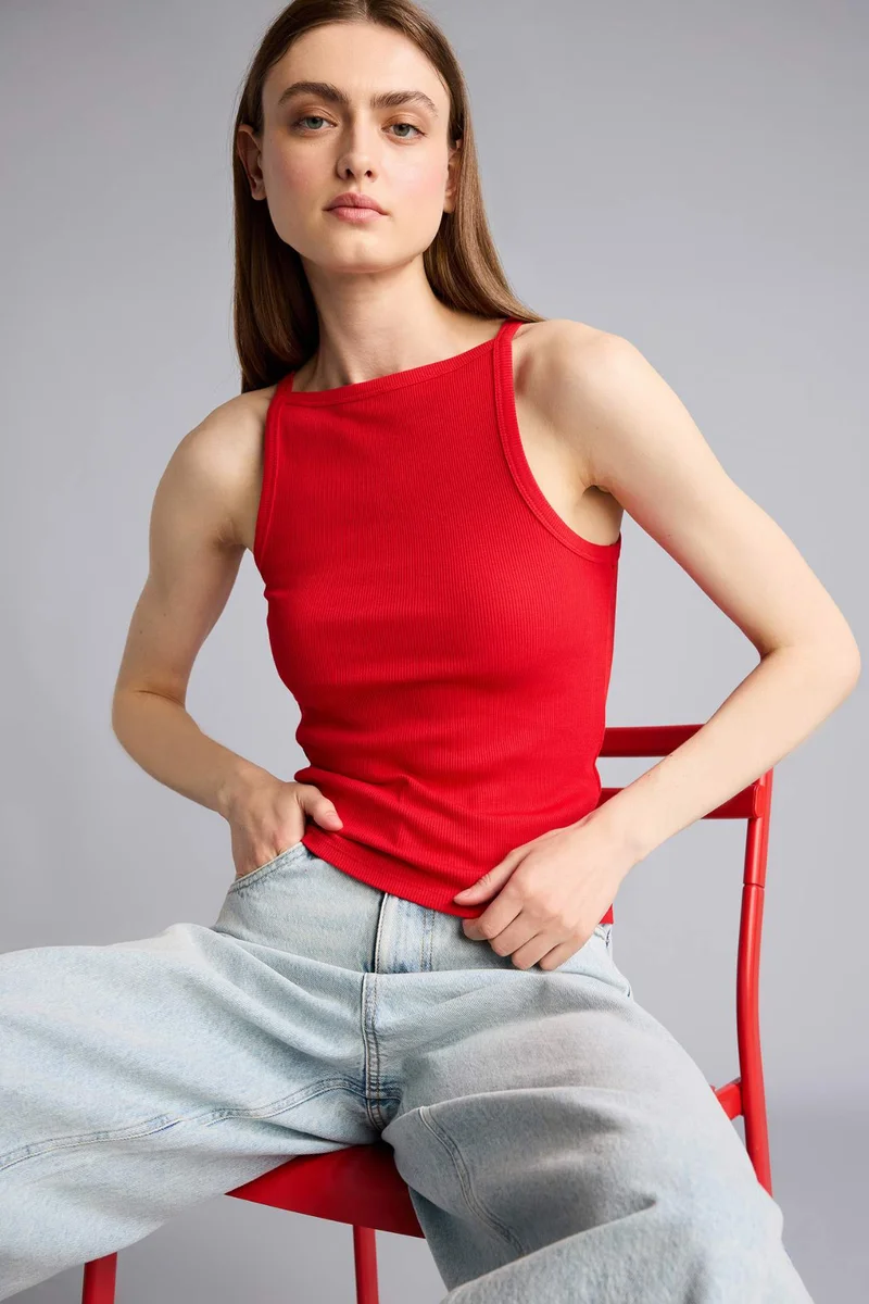 DeFacto Slim Fit Basic Camisole Boat Collar Tank Top