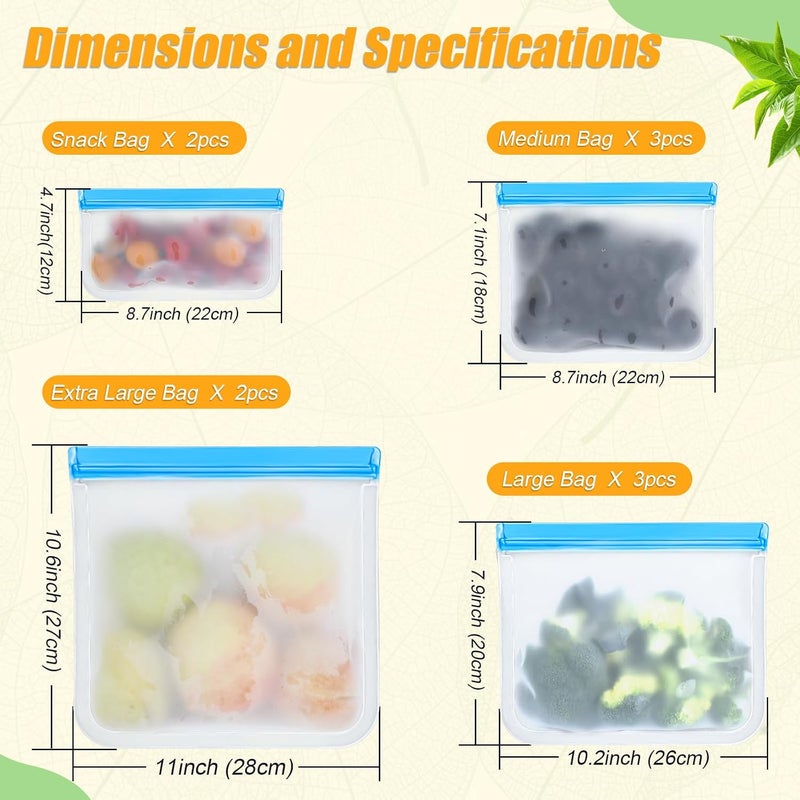 Reusable Silicone Food Storage Bags, 10 Pack 4 Size Leak proof Dishwasher Safe Reusable Freezer Bags for Food Storage Containers, Lunch Bag for Sandwich, Marinate Meat, Fruit - Image 2