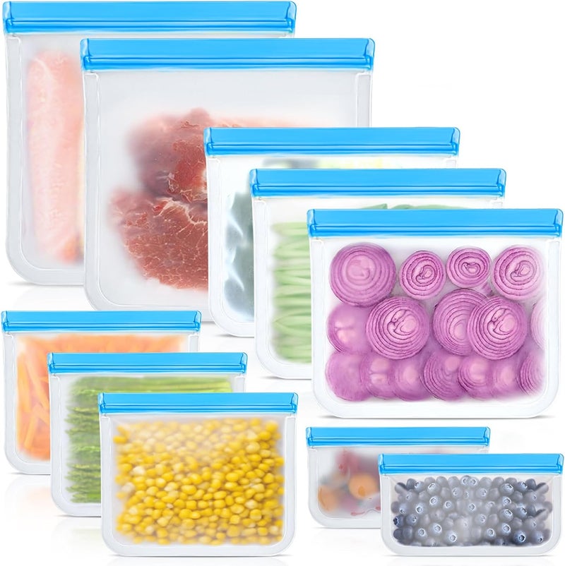 Reusable Silicone Food Storage Bags, 10 Pack 4 Size Leak proof Dishwasher Safe Reusable Freezer Bags for Food Storage Containers, Lunch Bag for Sandwich, Marinate Meat, Fruit - Image 1