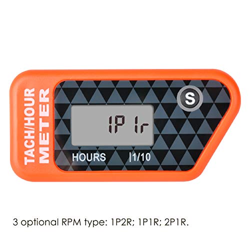 Jayron Digital LCD Tachometer Inductive Tach Hour Meter Display Max RPM Waterproof for Most Gas Engine Marine ATV Generator Lawn Tractor Motorcycle (Orange) - Image 3