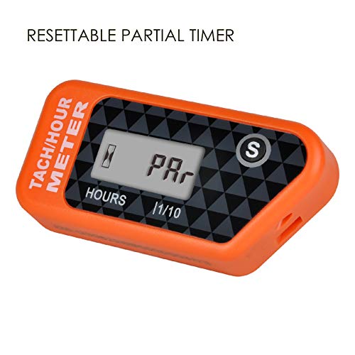 Jayron Digital LCD Tachometer Inductive Tach Hour Meter Display Max RPM Waterproof for Most Gas Engine Marine ATV Generator Lawn Tractor Motorcycle (Orange) - Image 2