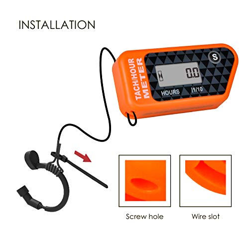 Jayron Digital LCD Tachometer Inductive Tach Hour Meter Display Max RPM Waterproof for Most Gas Engine Marine ATV Generator Lawn Tractor Motorcycle (Orange) - Image 4