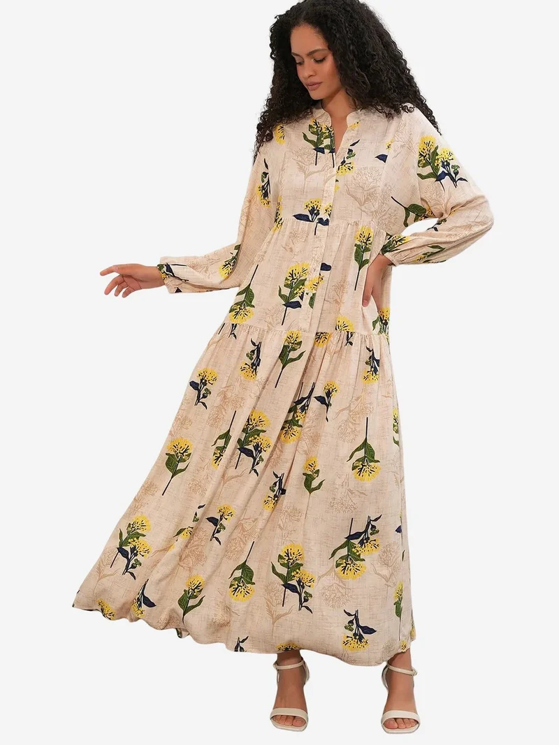 Big Dart Multicolor BDART Patterned V-Neck Maxi Dress for Women | Best Price UAE