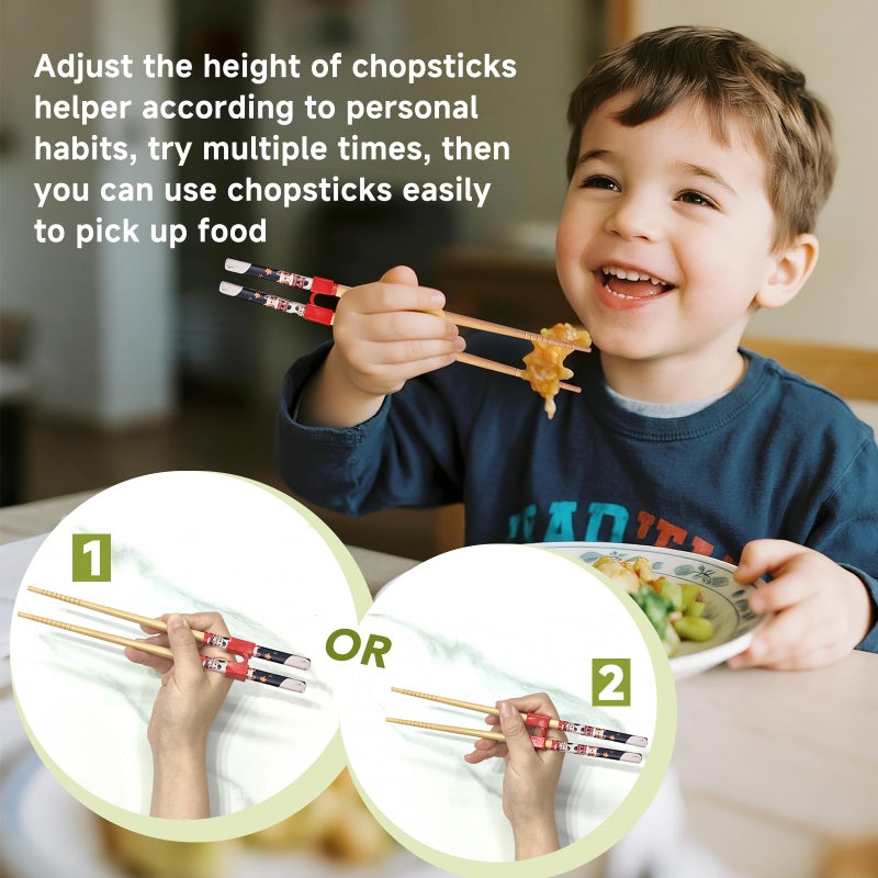 EAEDMY Training Chopsticks Set, 5 Pairs with Helpers, Wooden Reusable Chopsticks for Beginners, 8.86 Inches (2.Japanese pattern B) - Image 4