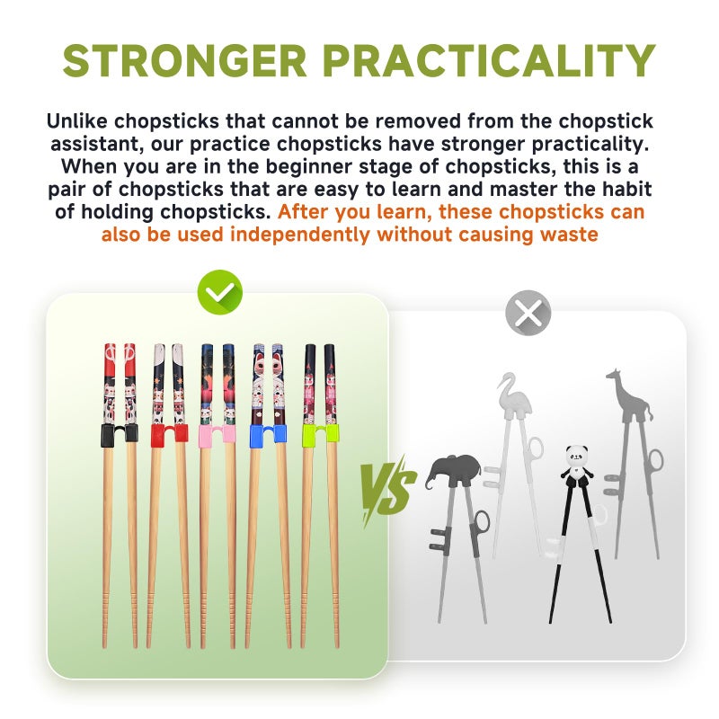 EAEDMY Training Chopsticks Set, 5 Pairs with Helpers, Wooden Reusable Chopsticks for Beginners, 8.86 Inches (2.Japanese pattern B) - Image 5