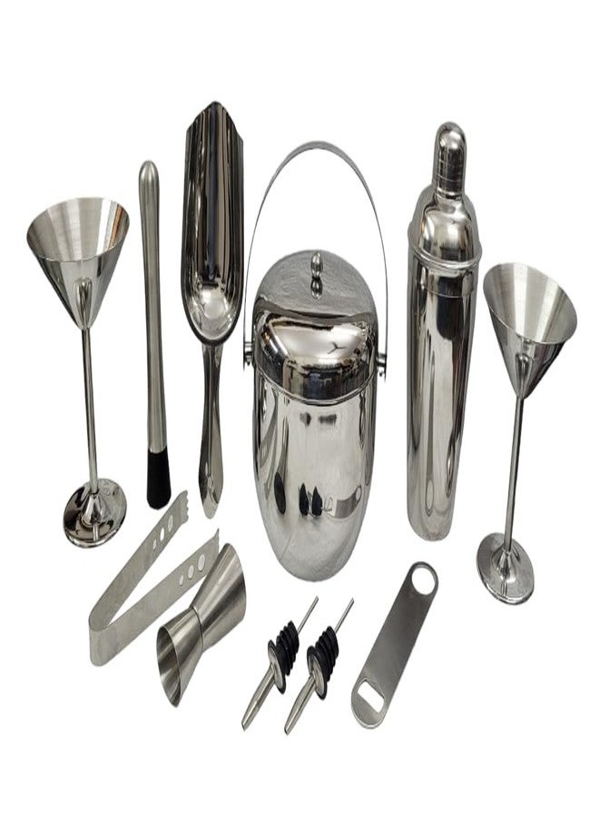 Proniks Stainless Steel Ice Bucket 1250ML Barware Kits and Bar Accessories in Pack of 11 in Silver Color for Home, Bar and Mini Bar and for Cocktail and mocktail Parties - Image 1