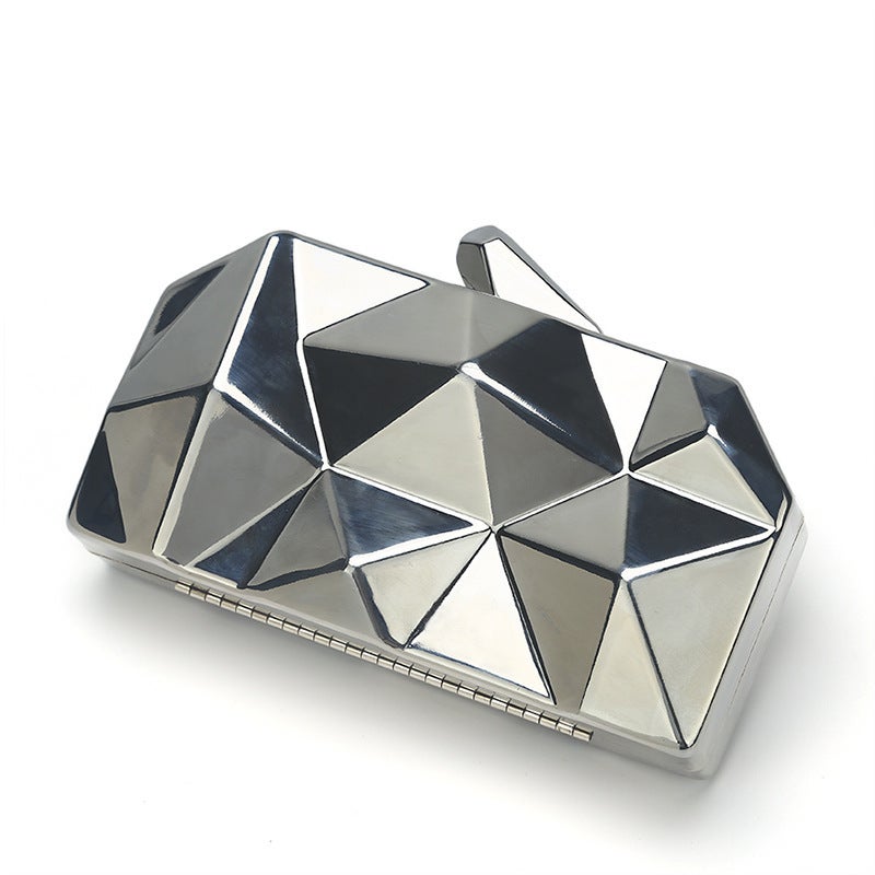 Internet Celebrity Hand-Held Evening Bag Geometric Diamond Design Messenger Bag Mini Chain Small Square Bag Metal Box Bag - Image 3