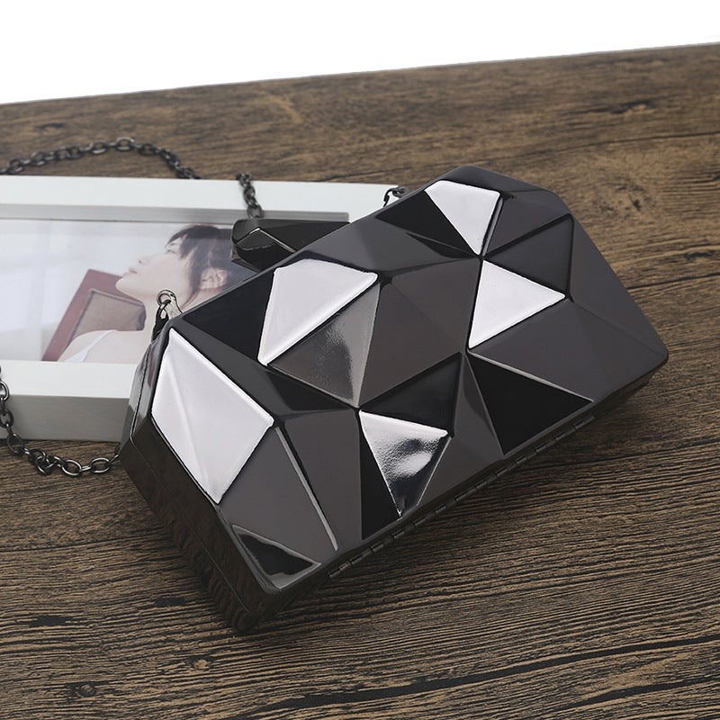 Internet Celebrity Hand-Held Evening Bag Geometric Diamond Design Messenger Bag Mini Chain Small Square Bag Metal Box Bag - Image 5