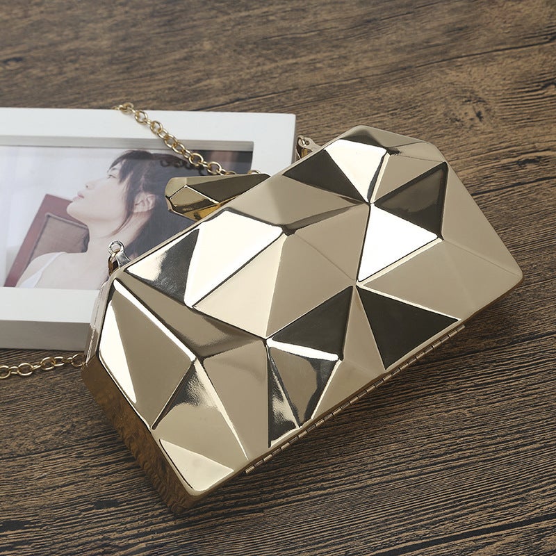 Internet Celebrity Hand-Held Evening Bag Geometric Diamond Design Messenger Bag Mini Chain Small Square Bag Metal Box Bag - Image 2