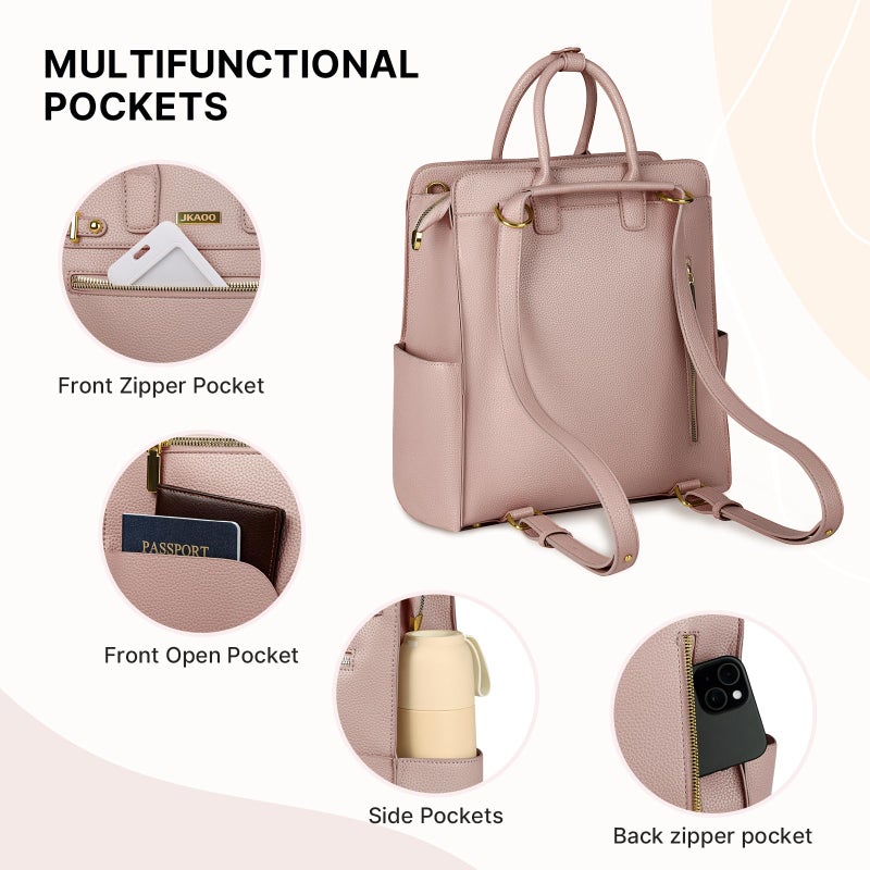 JKAOO Backpack Purse for Women PU Leather Travel Backpack, 4 in 1 Designer Convertible Backpack Purse with Removable Strap (Pink) - Image 5