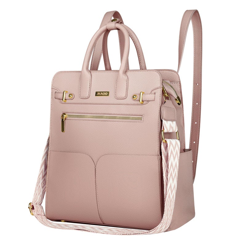 JKAOO Backpack Purse for Women PU Leather Travel Backpack, 4 in 1 Designer Convertible Backpack Purse with Removable Strap (Pink) - Image 1