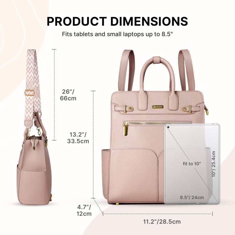 JKAOO Backpack Purse for Women PU Leather Travel Backpack, 4 in 1 Designer Convertible Backpack Purse with Removable Strap (Pink) - Image 3