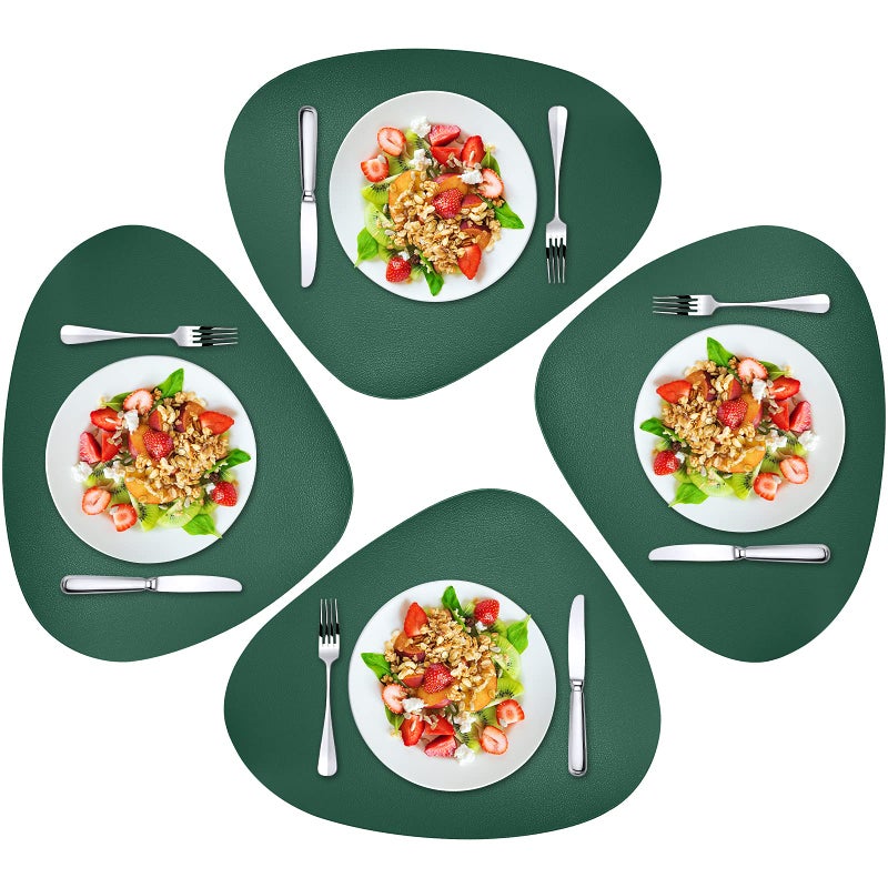 Herda Green Placemats Set of 4 Faux Leather Placemats Wipeable Washable Placemats for Round TableTable Mat for Kitchen Dining Patio Outdoor Indoor Place Mat 4 Pack for Christmas Holiday Placemats