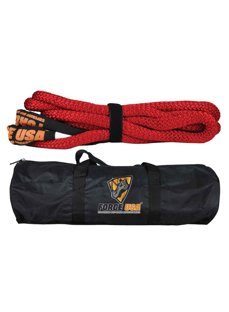 FORCE USA حبل سحب كينتيك بطول 9م وسعة 8.2 طن لاستعادة سيارات الدفع الرباعي والشاحنات - حزام استعادة ثقيل قابل للتمدد مع نهايات حلقة للاستخدام في الطرق الوعرة والرمال والطين والثلوج - Image 1