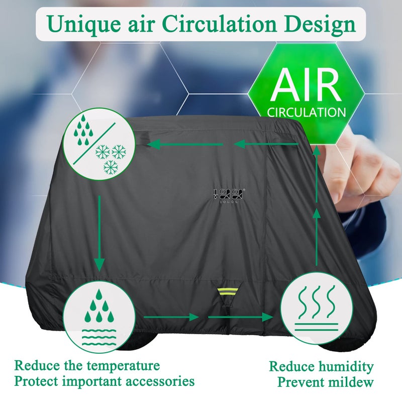 10L0L Golf Cart Covers, Universal 4 Passenger 80in Extended Roof fit for Club Car EZGO and Other - Waterproof Golf Cart Storage Cover - Image 4