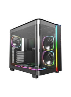 King 95 PRO Dual-Chamber ATX Mid-Tower PC Gaming Case, High-Airflow, Toolless Panels, Sturdy Curved Tempered Glass Front, Six ARGB PWM Fan Pre-Installed with Fan Hub, Black