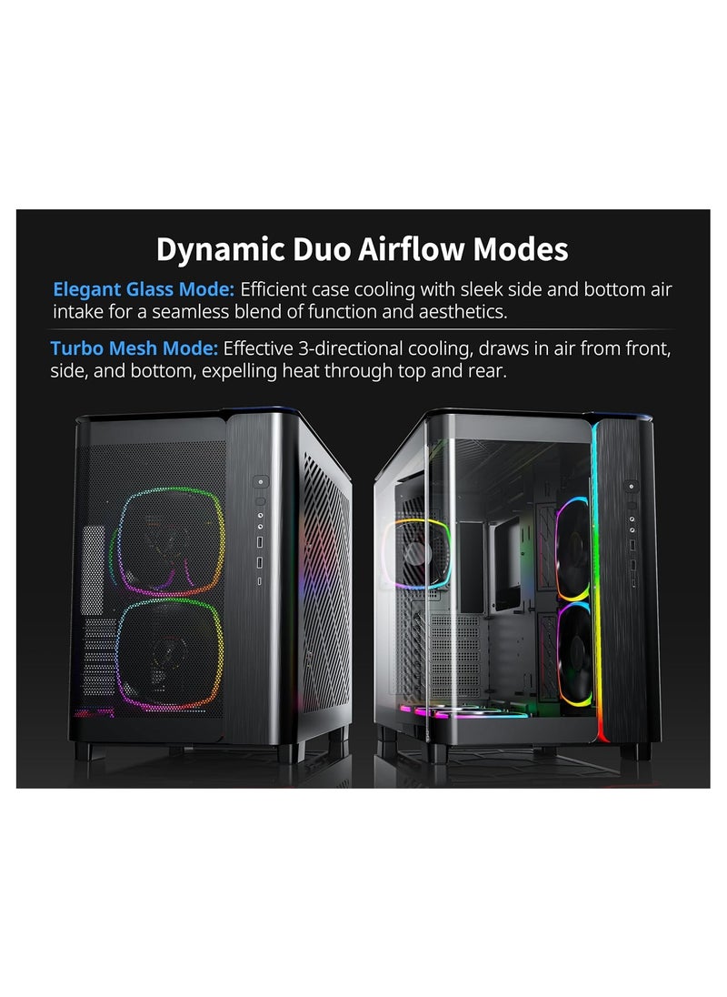 MONTECH - King 95 PRO Dual-Chamber ATX Mid-Tower PC Gaming Case, High-Airflow, Toolless Panels, Sturdy Curved Tempered Glass Front, Six ARGB PWM Fan Pre-Installed with Fan Hub, Black - Image 1