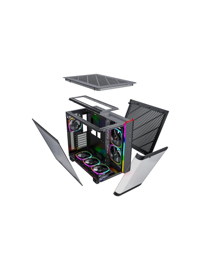 MONTECH - King 95 PRO Dual-Chamber ATX Mid-Tower PC Gaming Case, High-Airflow, Toolless Panels, Sturdy Curved Tempered Glass Front, Six ARGB PWM Fan Pre-Installed with Fan Hub, Black - Image 1