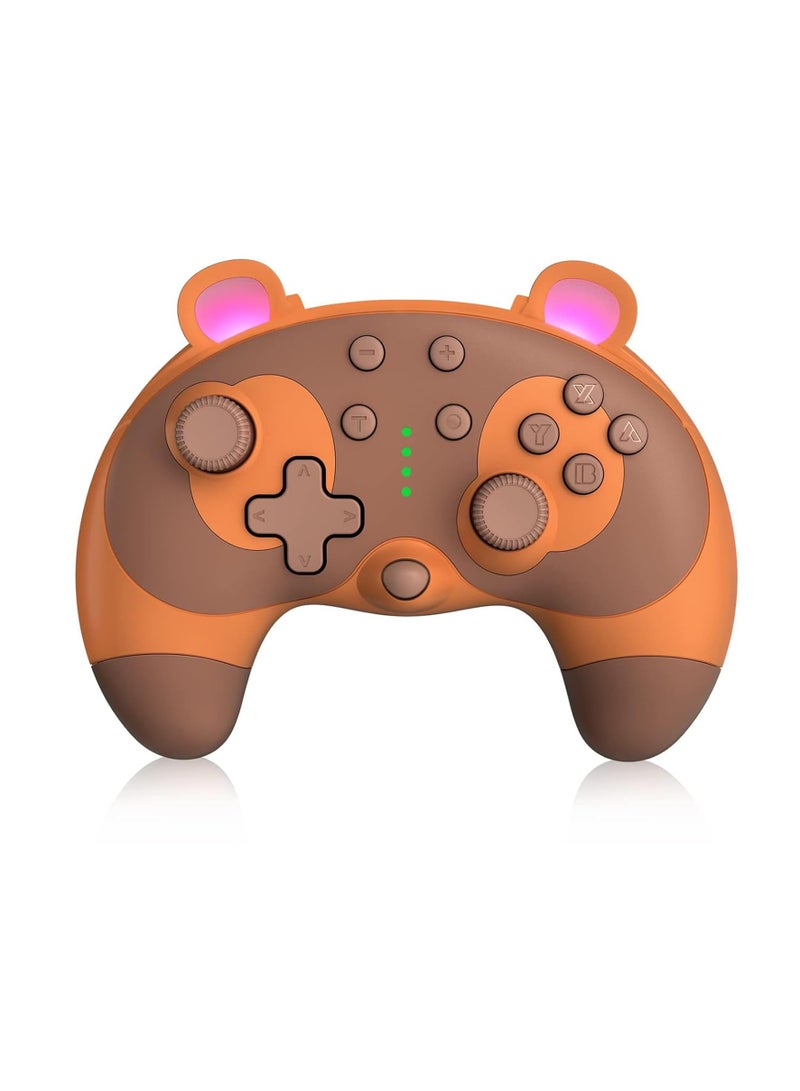 Switch Controller, Cute Rac Animal Wireless Switch Controller for Switch Lite/OLED/PC, Switch Pro Controller Remote Gamepad Joystick with Wake-Up,Gyro Axis,Turbo and Dual Vibration-Light Brown  - Image 1