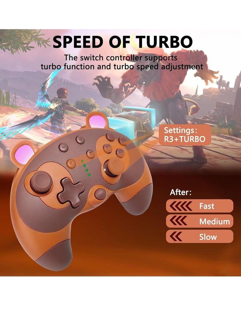 Switch Controller, Cute Rac Animal Wireless Switch Controller for Switch Lite/OLED/PC, Switch Pro Controller Remote Gamepad Joystick with Wake-Up,Gyro Axis,Turbo and Dual Vibration-Light Brown  - Image 4