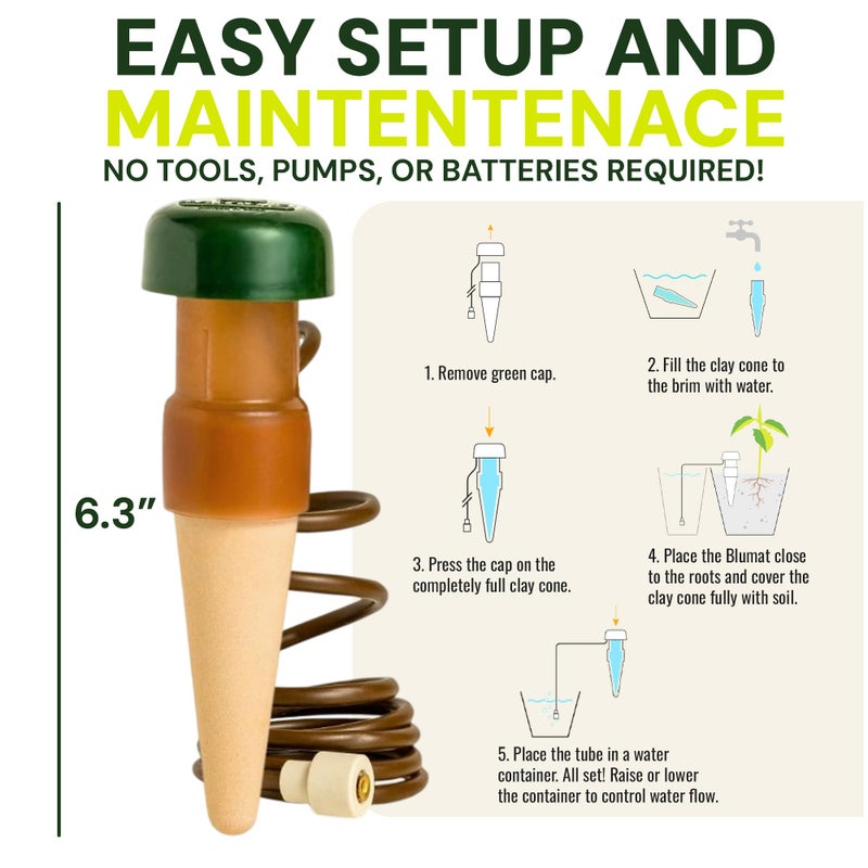 Blumat Classic Self-Watering Stakes - Prevents Overwatering and Underwatering for Healthy Growth While You are Away - Ideal for Indoor Plant Watering, 6 Pack, w Adapter - Image 4