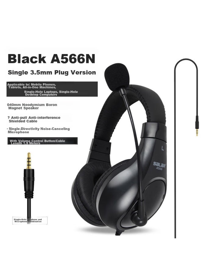 salar Shenglai A566n Headphones For English Listening And Speaking Exams, Online Cl, And High School Entrance Exam, With Microphone, 3.5mm Plug For Laptops, Black - Image 1
