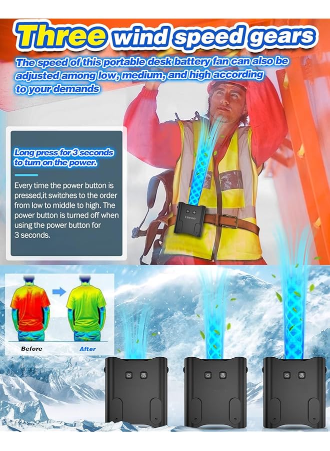 erorex Waist Fan Rechargeable Portable Fan With Over 24H Working Time 9500Rpm Strong Airflow Wearable Belt Fan Personal Waist Clip Fan For Clothes Shirt Farm Work Hiking  - Image 3