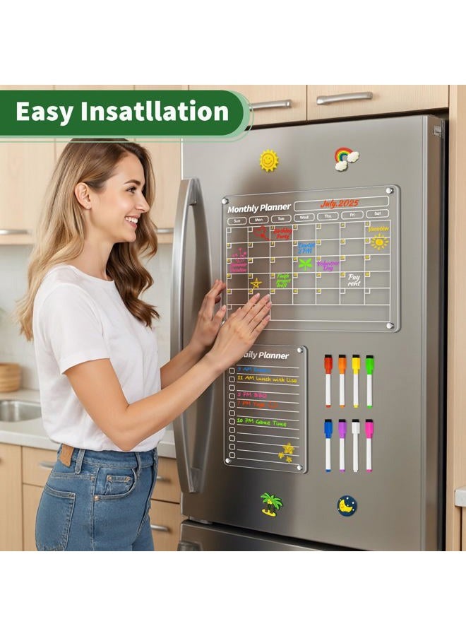 FINDMAG Acrylic Magnetic Dry Erase Board Calendar for Refrigerator, Magnetic Whiteboard for Fridge, 16"x12" Monthly Magnet Calendar for Refrigerator with 8 Colorful Highlight Markers - Image 2