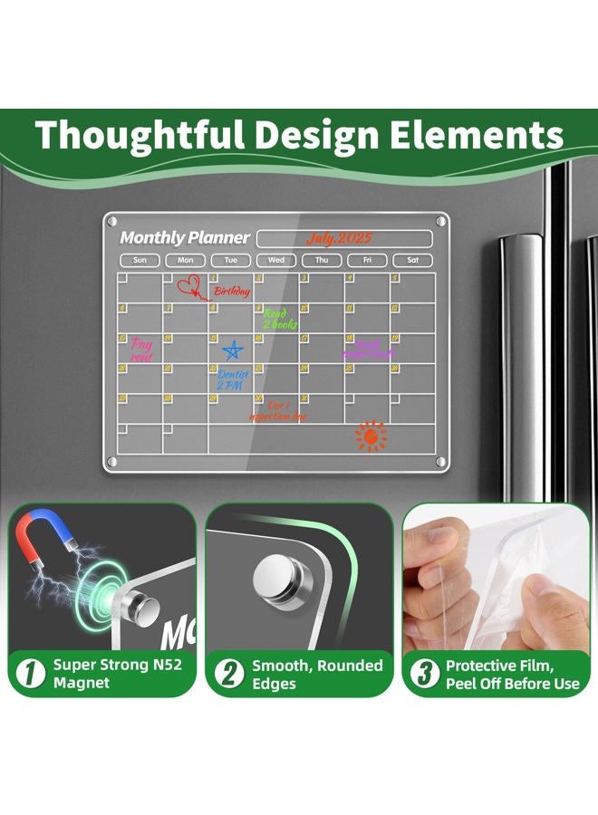 FINDMAG Acrylic Magnetic Dry Erase Board Calendar for Refrigerator, Magnetic Whiteboard for Fridge, 16"x12" Monthly Magnet Calendar for Refrigerator with 8 Colorful Highlight Markers - Image 4