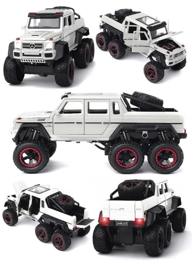 جي ال دبليو محاكاة سيارة مرسيدس بنز G63 AMG 6x6 للطرق الوعرة بمقياس 1:22 - لعبة سحب للخلف من سبائك الزنك مع صوت وإضاءة | هدية لهواة الجمع من الأطفال والكبار - Image 4