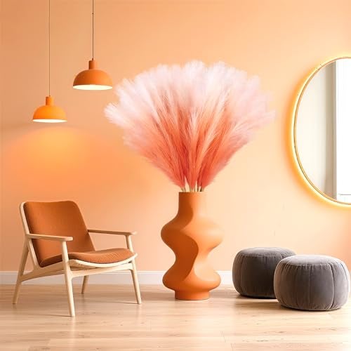 TORONTOKYO 8Pcs Orange Faux Pampas Grass Tall Decor 354 Fluffy Artificial Pompous Grass Branches Large Pampas Grass Reed Stems for Floor Vase Filler Wedding Baby Shower Home Boho Fall Decor - Image 3