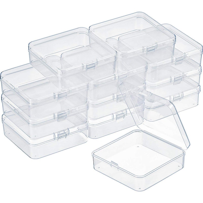 SATINIOR 12 Pack Bead Organizer Box Small Clear Plastic Beads Storage Containers Box with Hinged Lid for Bracelet Making DIY Jewelry Craft Nail (3.3 x 3.3 x 1.2 Inch) - Image 1