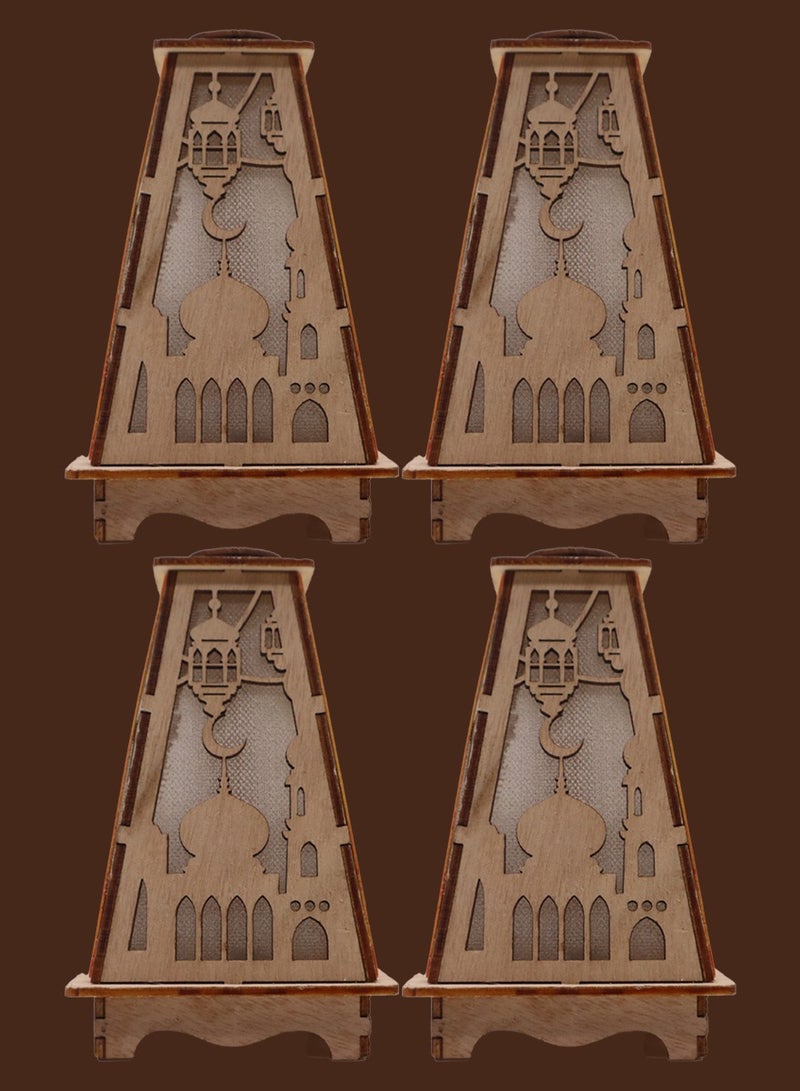 Yuwell 4 Pcs Wooden Ramadan Lantern Ramadan Mubarak Decoration Light Eid Decoration Lantern Lamp For Indoor And Outdoor Use Decoration Ramadan Light 13X8.5CM - Image 1